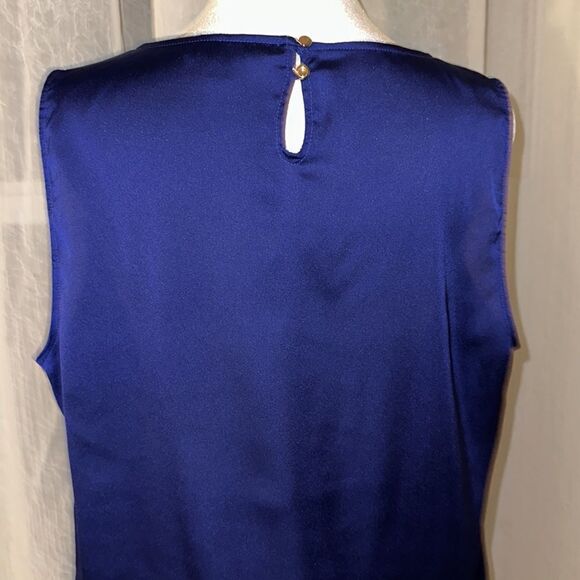 Talbots L Midnight Blue Pleated Chest Back Button Keyhole Sleeveless Blouse - Picture 4 of 9